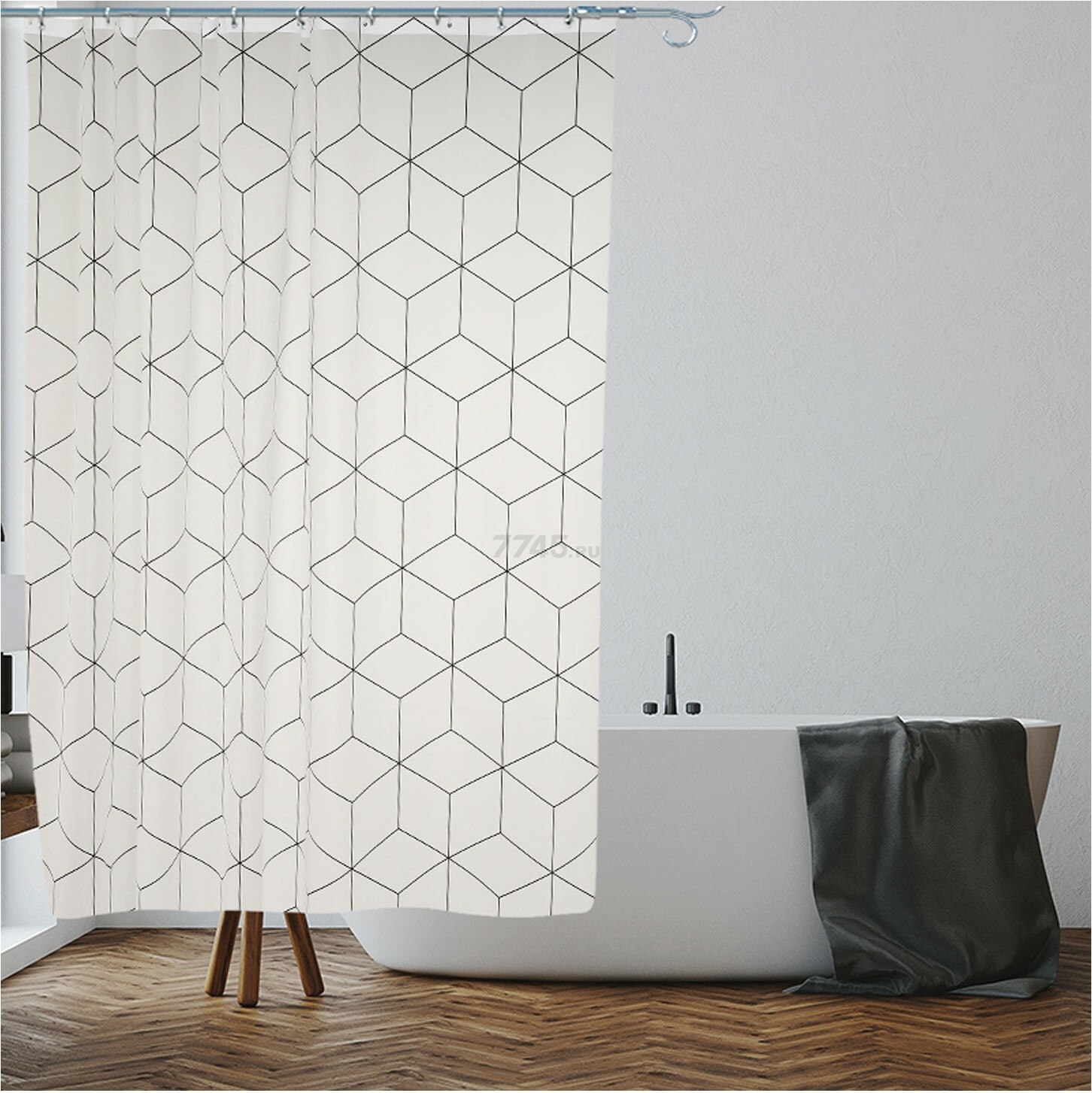 Штора для ванной комнаты 180х180 с кольцами PERFECTO LINEA Secret геометрия белая (36-118001)