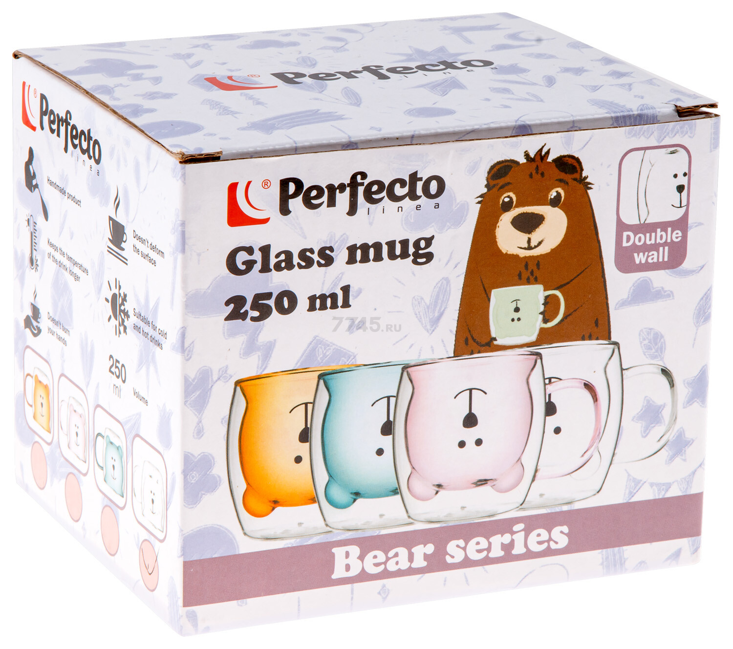 Кружка стеклянная PERFECTO LINEA Bear с двойными стенками 250 мл оранжевая (30-125203) - Фото 8