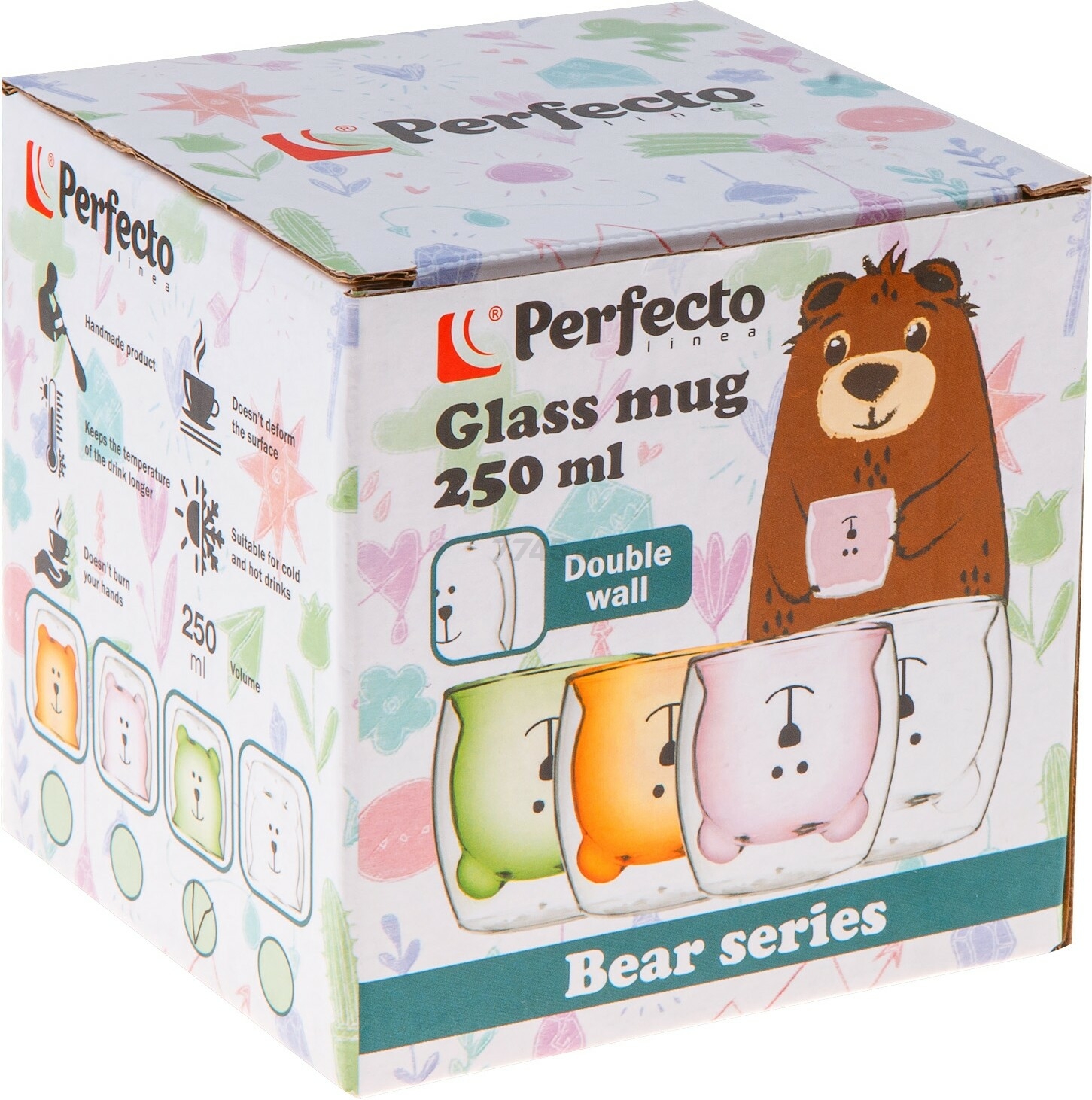 Стакан стеклянный PERFECTO LINEA Bear с двойными стенками 250 мл розовый (30-125004) - Фото 5
