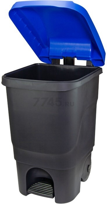 Контейнер для мусора пластиковый с педалью IDEA 60 л черный/синий (М2398) - Фото 2