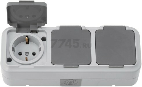Розетка тройная наружная с заземлением брызгозащищенная BYLECTRICA Пралеска Аква серая (РА16-0132(03))