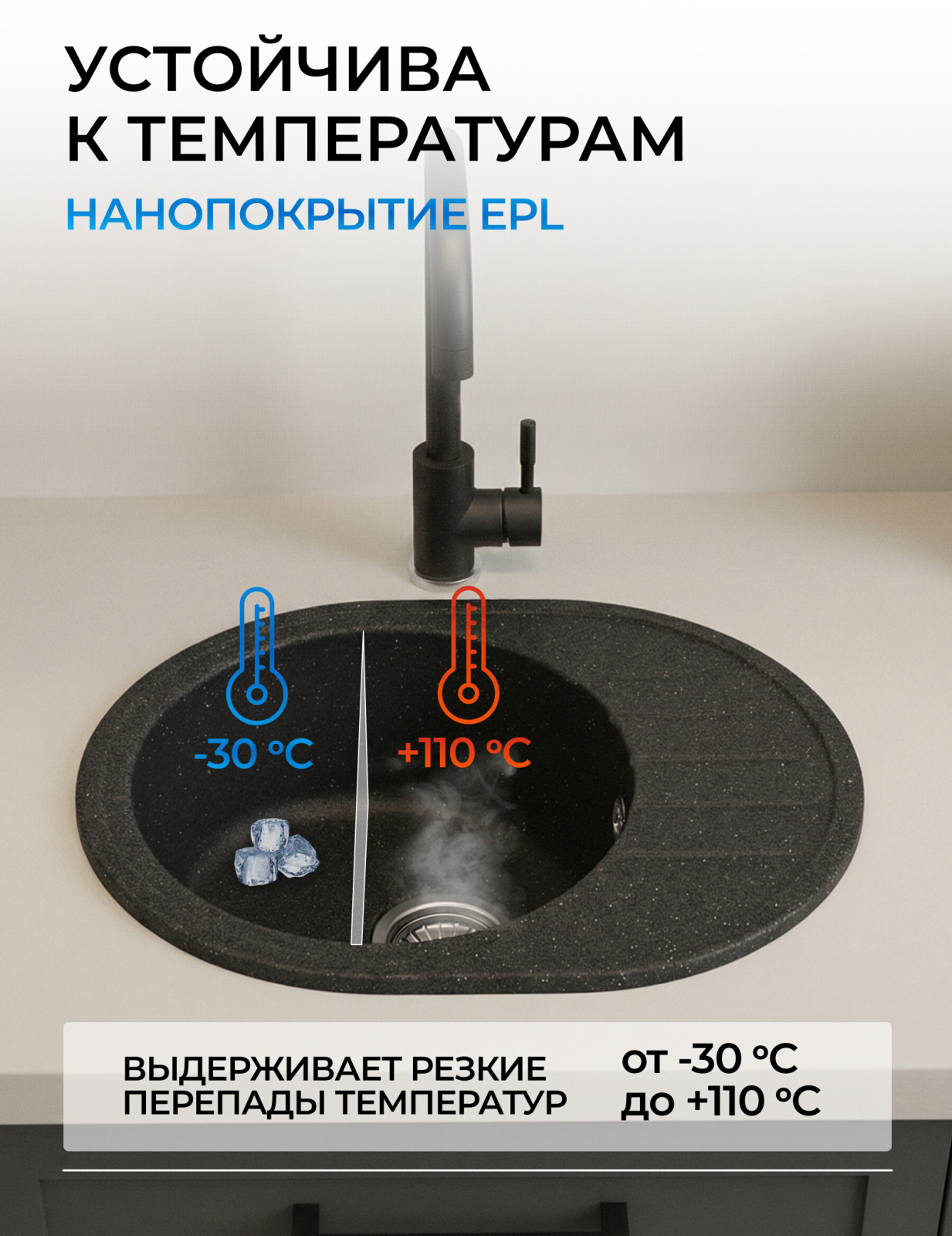 Мойка из искусственного камня AV ENGINEERING Rio черный (AV580450RBKA) - Фото 5