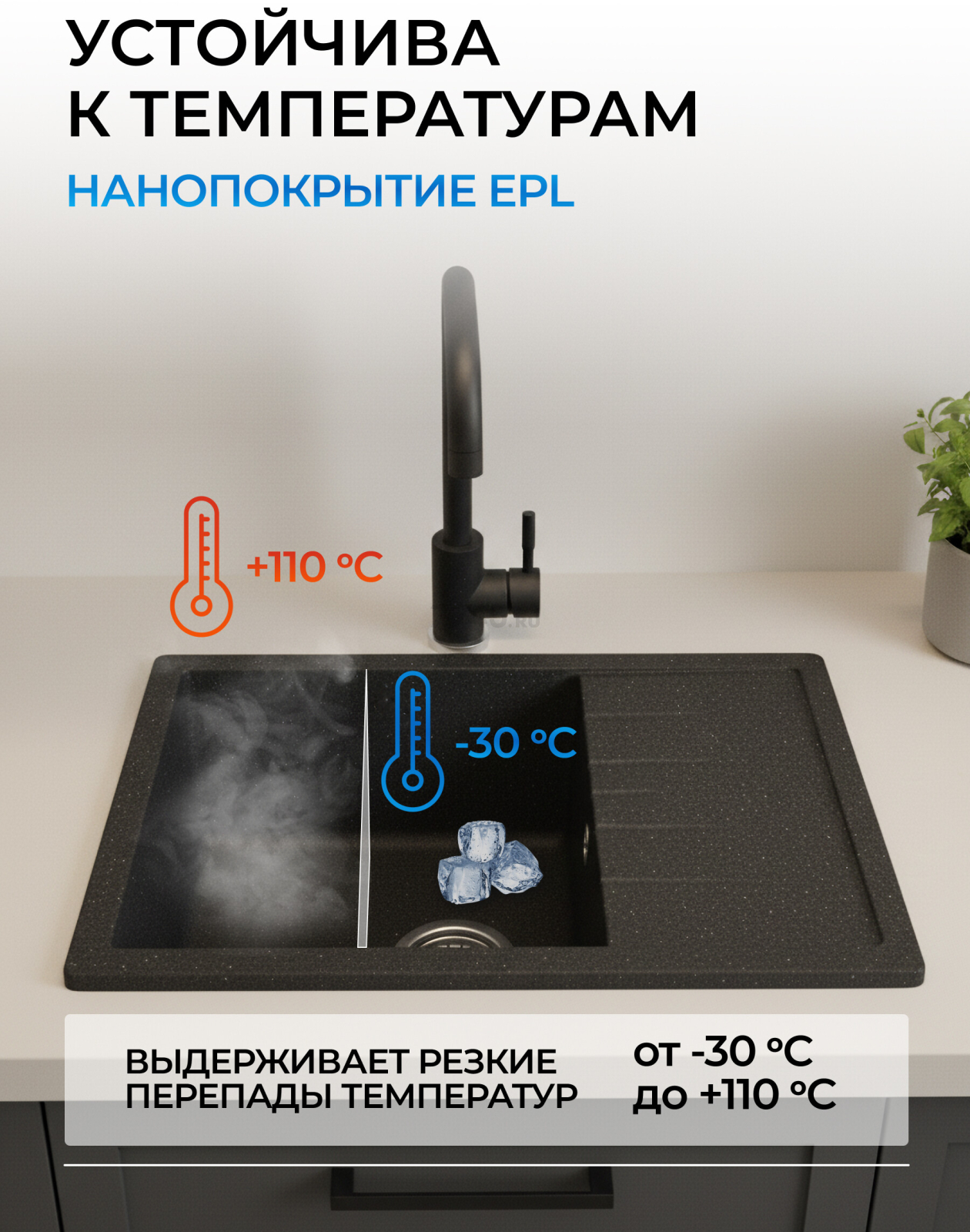 Мойка из искусственного камня AV ENGINEERING Platinum черный (AV765495PBKA) - Фото 5