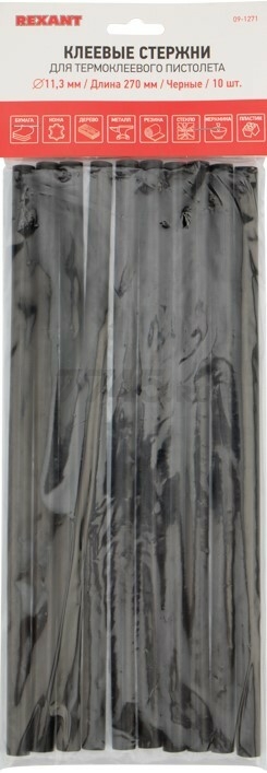 Стержень клеевой 11х270 мм черный REXANT 10 штук (09-1271) - Фото 3