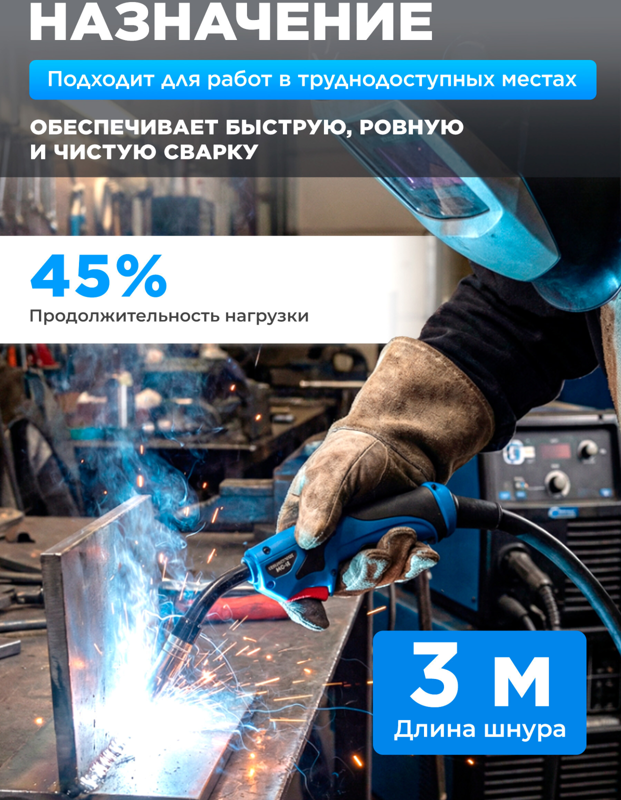 Горелка сварочная MIG MAG SOLARIS WG-15 3 м 180 А (SL1537-9) - Фото 3