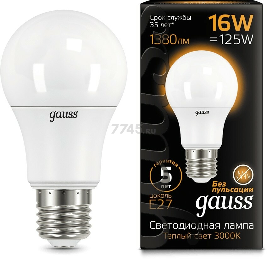 Лампа светодиодная Е27 GAUSS Black A60 16 Вт 3000К (102502116)