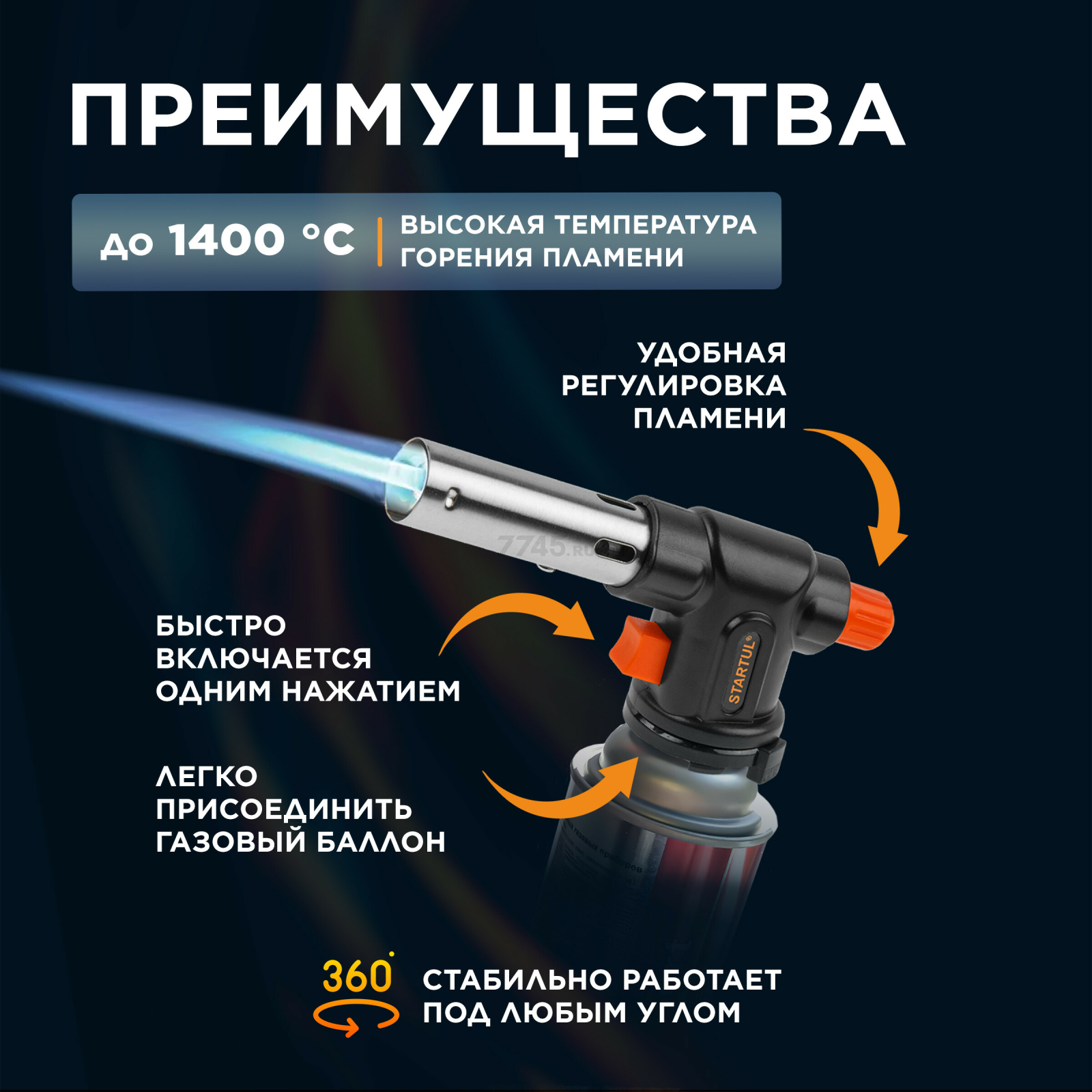 Горелка газовая STARTUL с пьезоподжигом (ST1560-04) - Фото 2