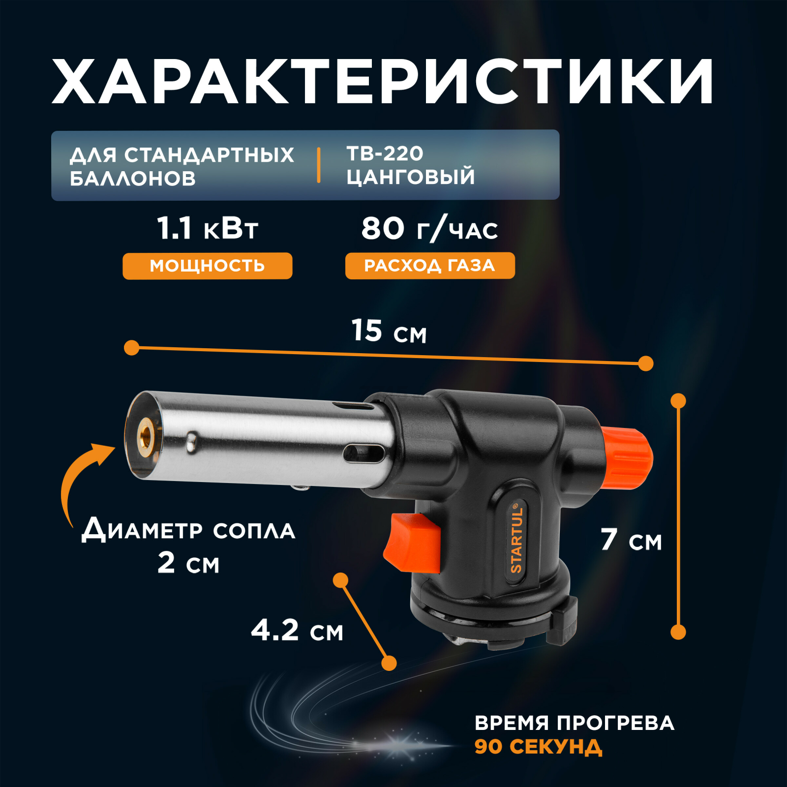 Горелка газовая STARTUL с пьезоподжигом (ST1560-04) - Фото 3