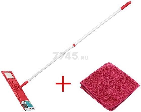 Швабра для пола PERFECTO LINEA с насадкой из микрофибры бордовая (43-392021) - Фото 7