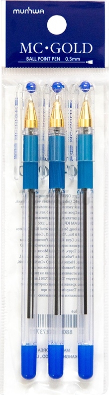 Набор шариковых ручек MUNHWA MC-Gold 0,5 мм синий 3 штуки (OPMC3)