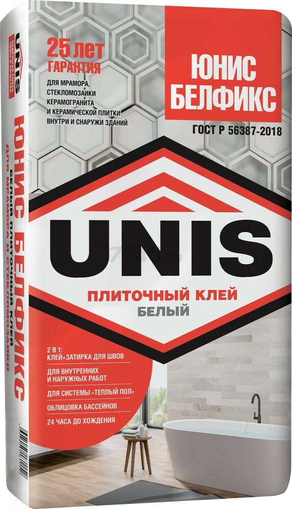 Клей для плитки UNIS Белфикс белый 5 кг (238285498) - Фото 2