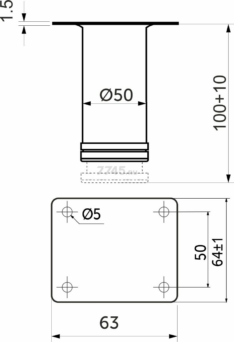 Опора мебельная AKS регулируемая Н100 мм D50 мм хром (56856) - Фото 2