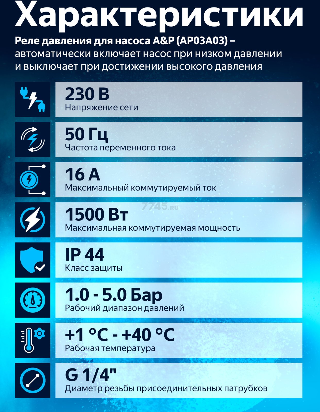 Реле давления для насоса A&P (AP03A03) - Фото 2
