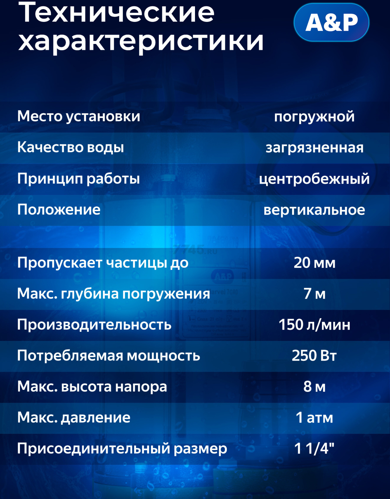 Насос фекальный A&P Marvel 600 FC 150/8 (AP02A04) - Фото 2