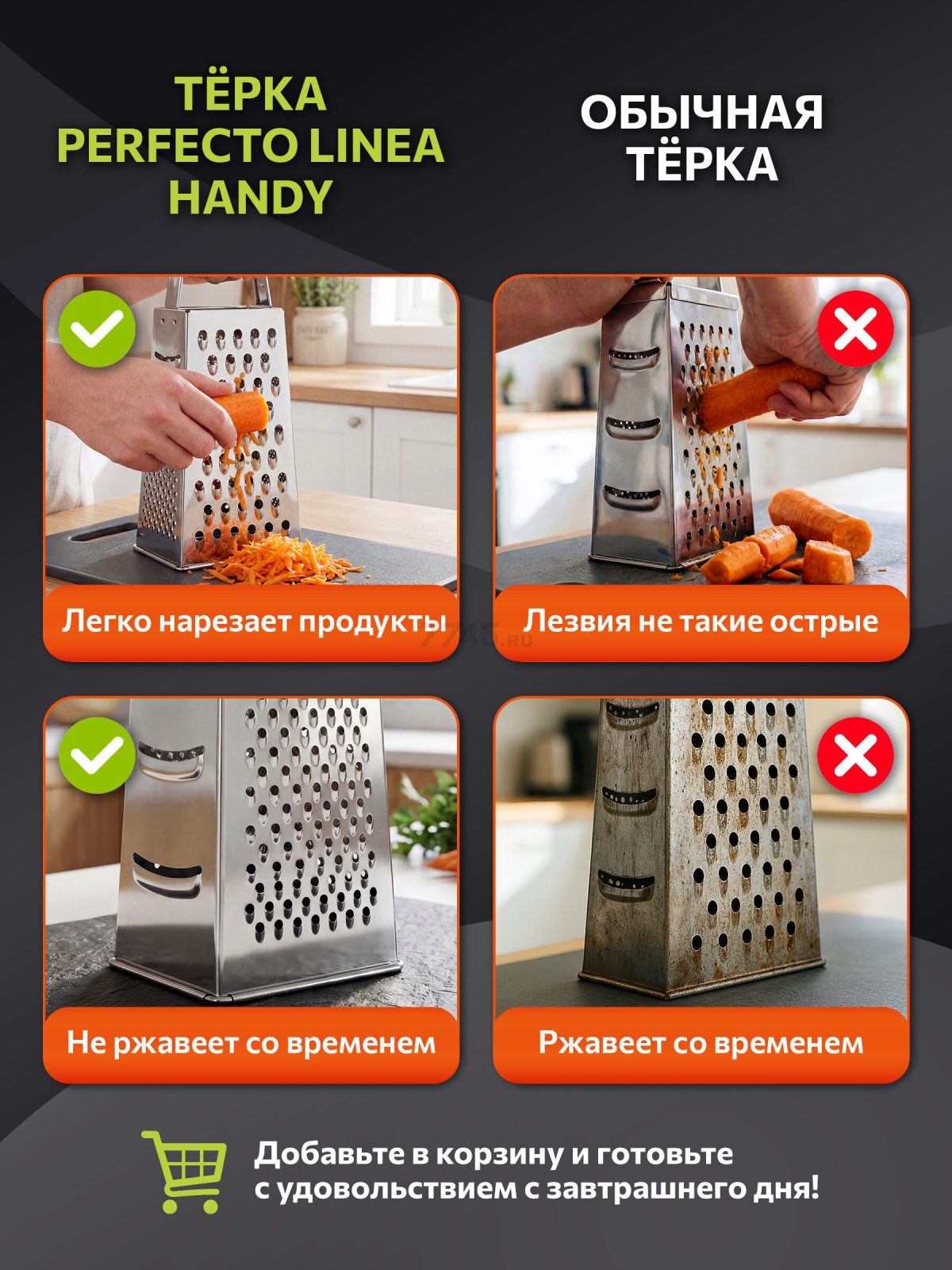 Терка универсальная 4-сторонняя PERFECTO LINEA Handy (21-682300) - Фото 4