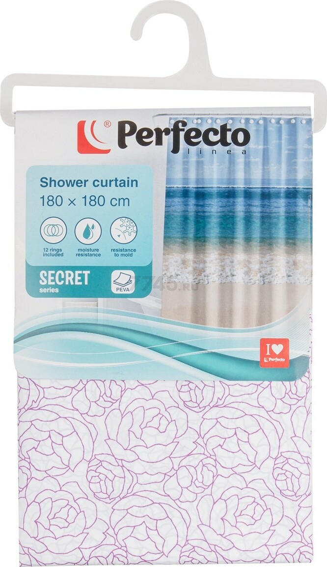 Штора для ванной комнаты 180х180 с кольцами PERFECTO LINEA Secret розы (36-118108) - Фото 3
