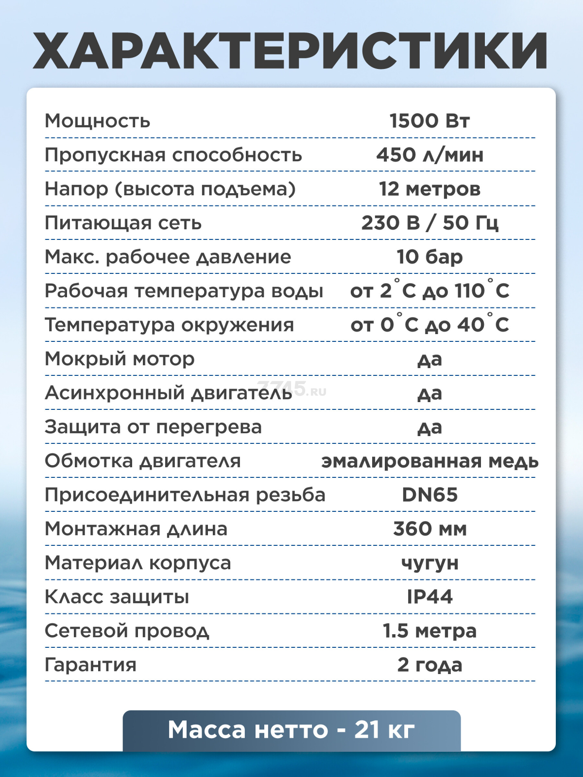 Насос циркуляционный A&P Titan Pro WRS65-1500-F (AP118TP004) - Фото 6