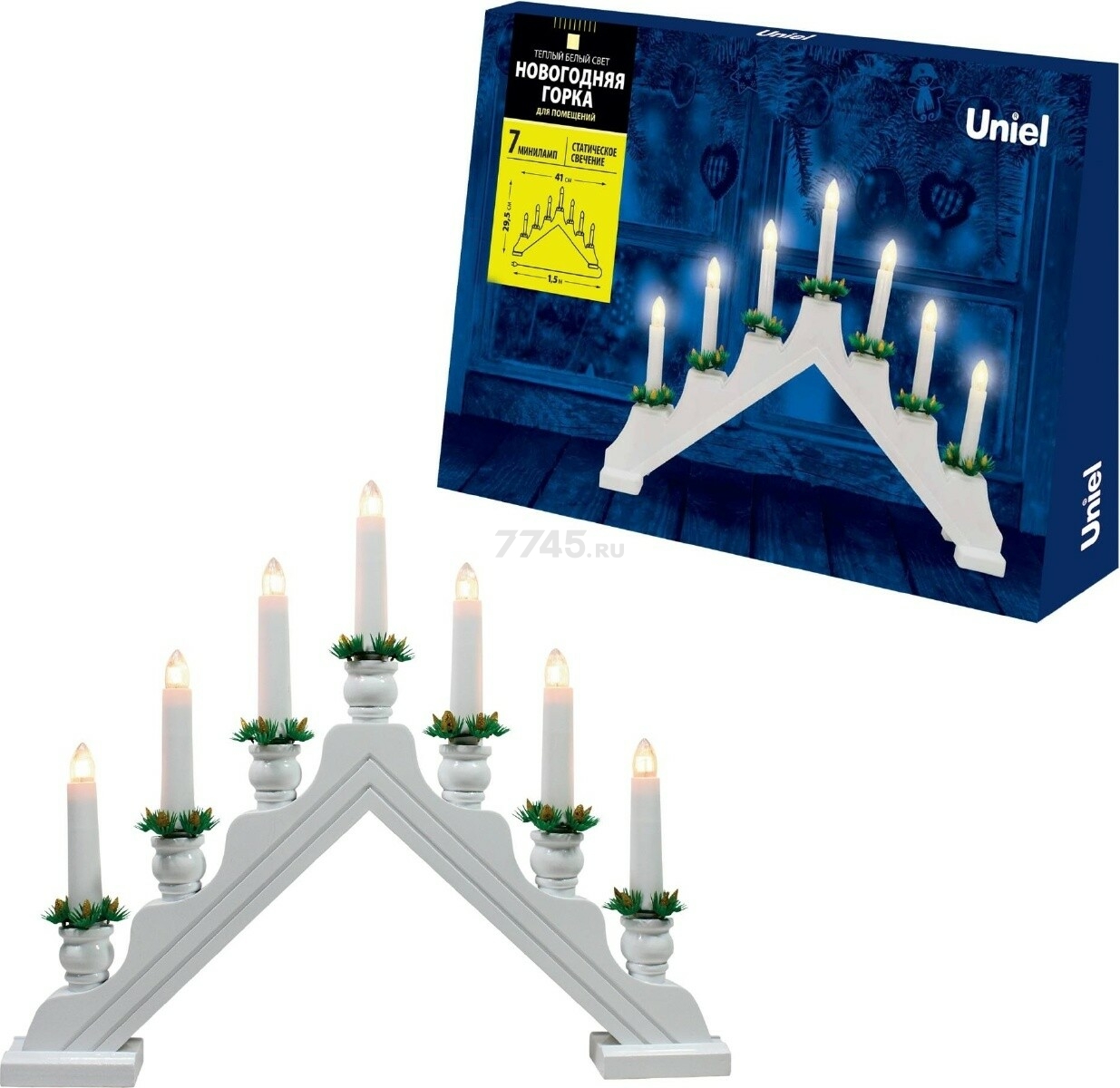 Фигура с подсветкой UNIEL UDL-L7301-007/SWA/WW WHITE BRIDGE Новогодняя горка 7 свечек - Фото 5