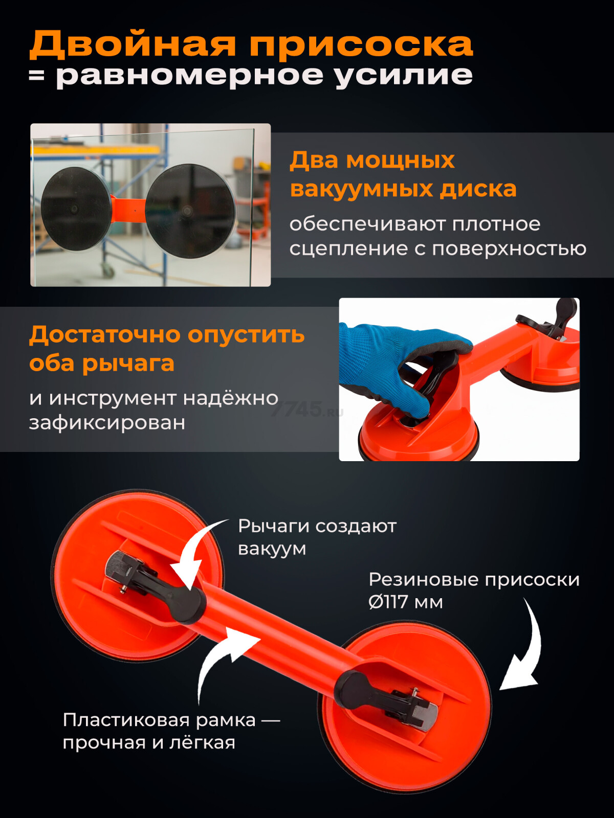 Стеклодомкрат пластиковый двойной STARTUL STANDART (ST4110-02) - Фото 2