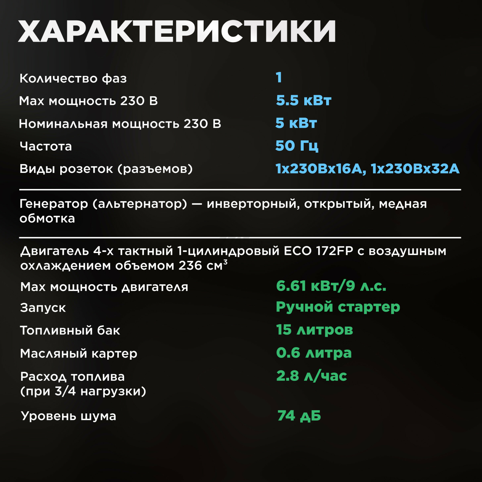 Генератор инверторный бензиновый ECO PE-7000RSI (EC1563-9) - Фото 3