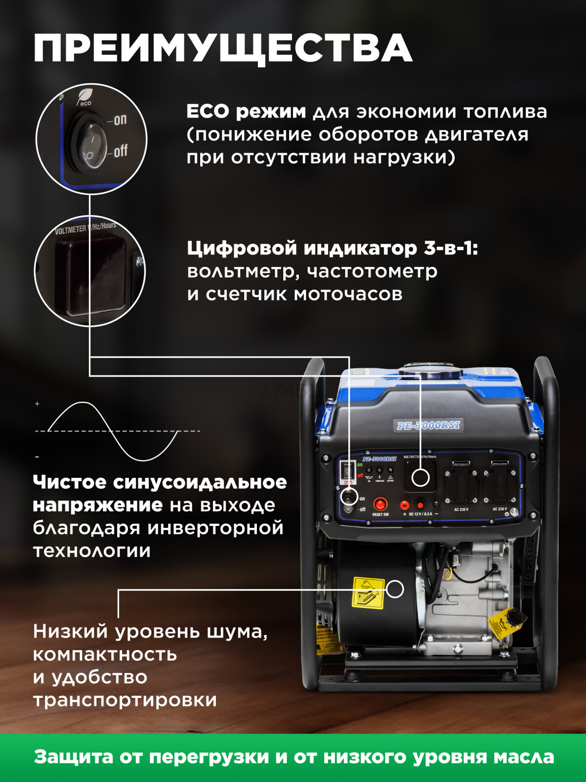 Генератор инверторный бензиновый ECO PE-3000RSI (EC1561-7) - Фото 2