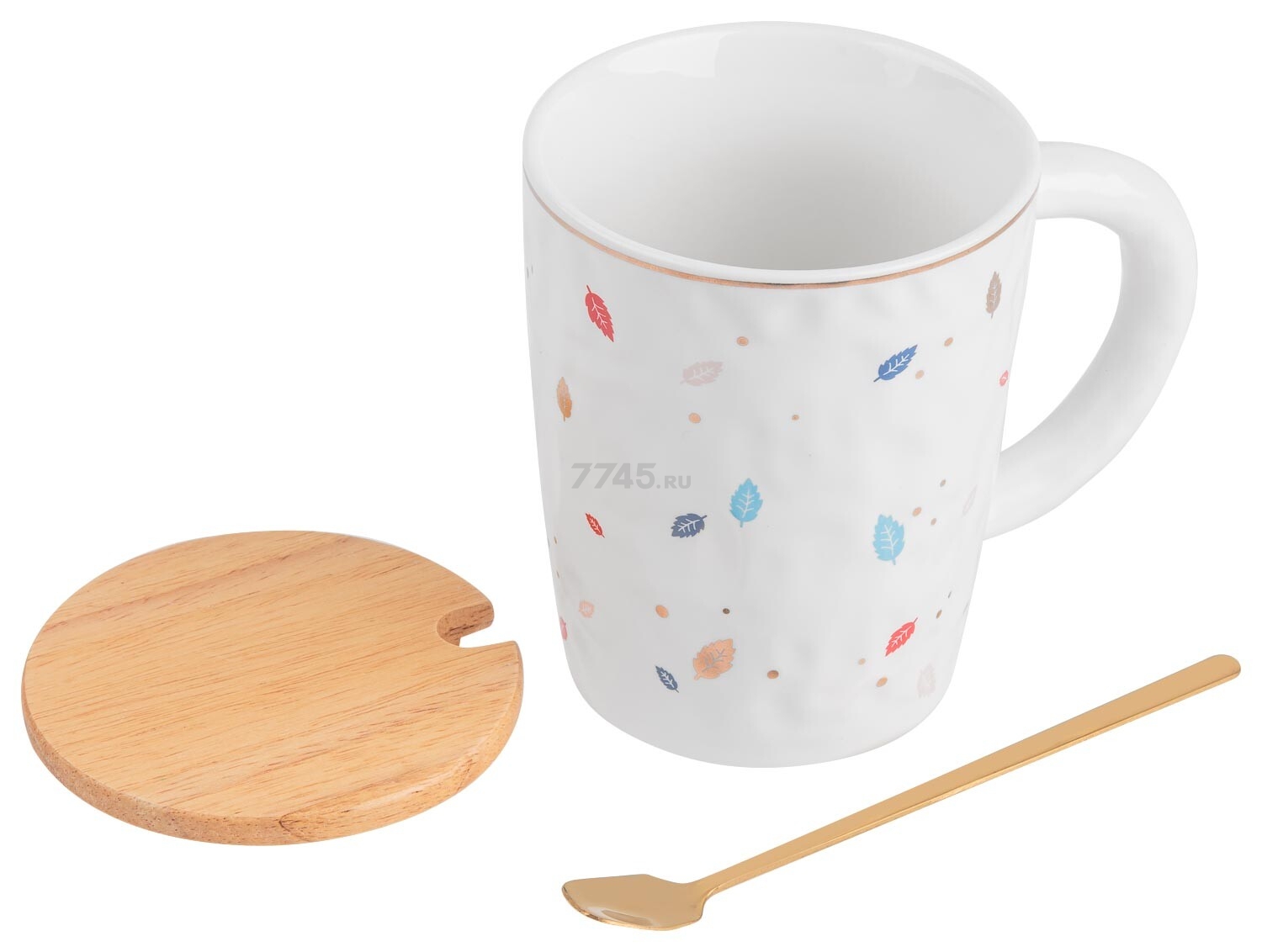 Кружка керамическая PERFECTO LINEA Autumn foliages с крышкой и ложкой 360 мл (30-851060) - Фото 4