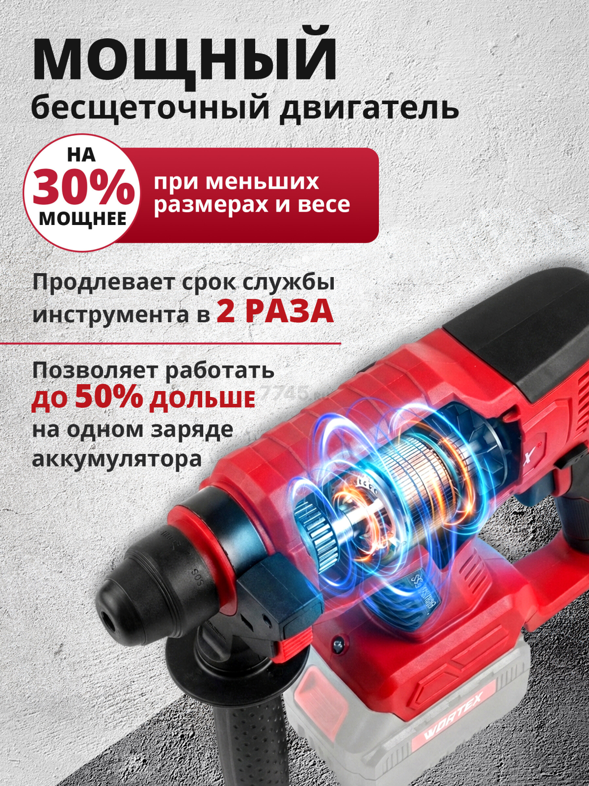 Перфоратор аккумуляторный WORTEX CRH 1820-2 XLT SET (0329283) - Фото 4