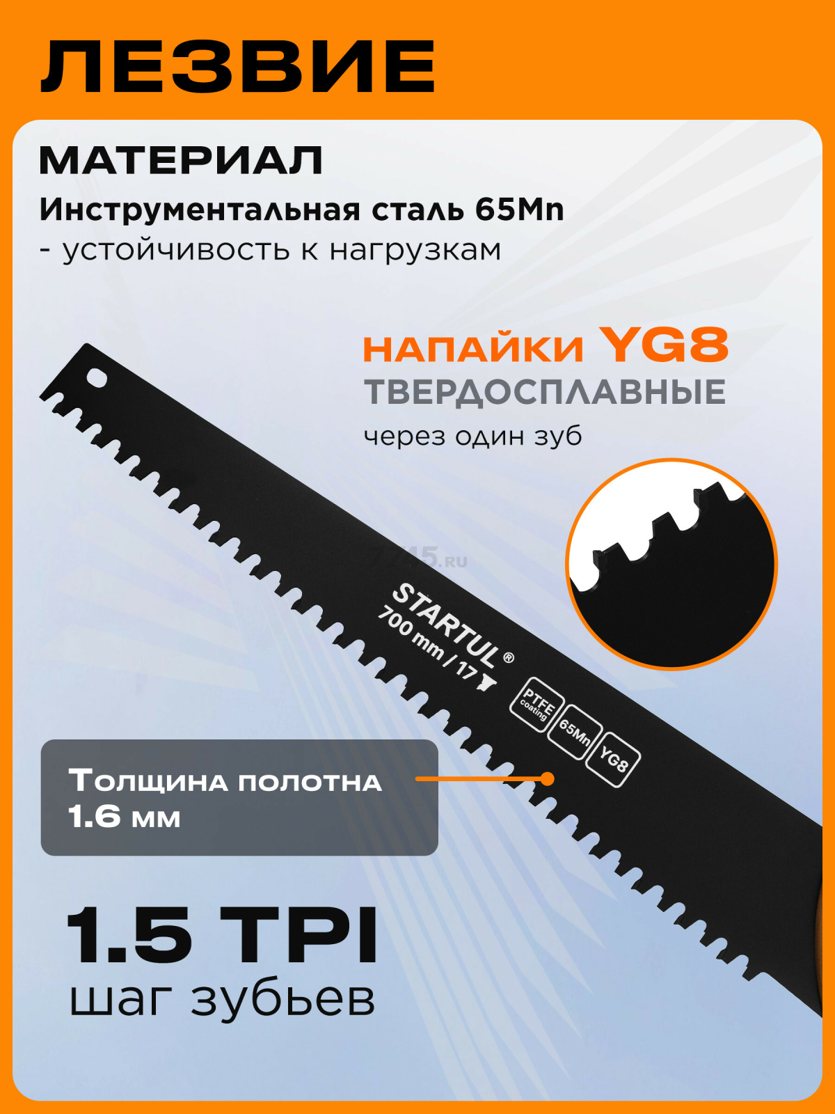 Ножовка по газобетону 700 мм 17 зубьев с напайками STARTUL Master (ST4084-17) - Фото 2