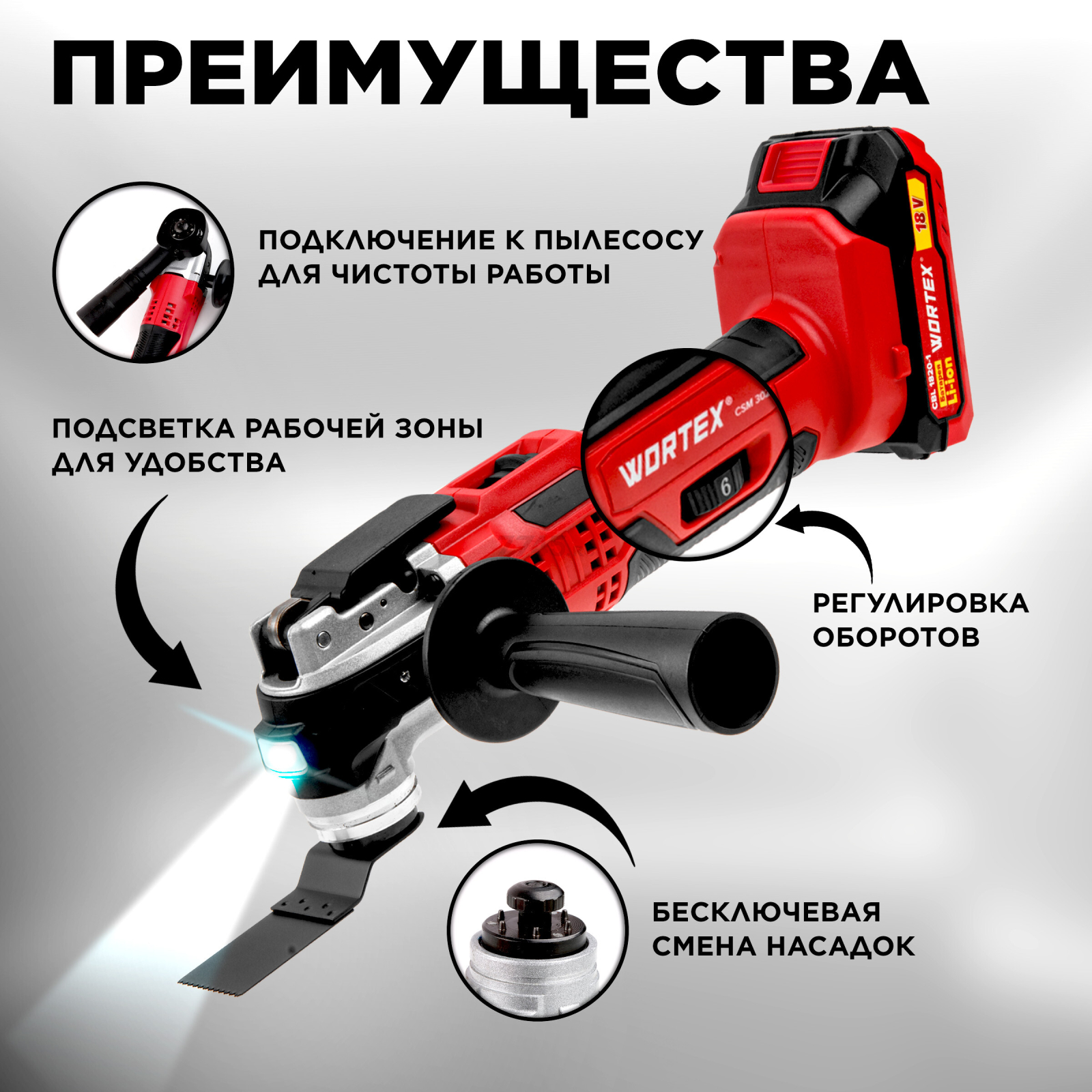 Многофункциональный инструмент (реноватор) аккумуляторный WORTEX СSM 3020 XLT SET (0325246) - Фото 2