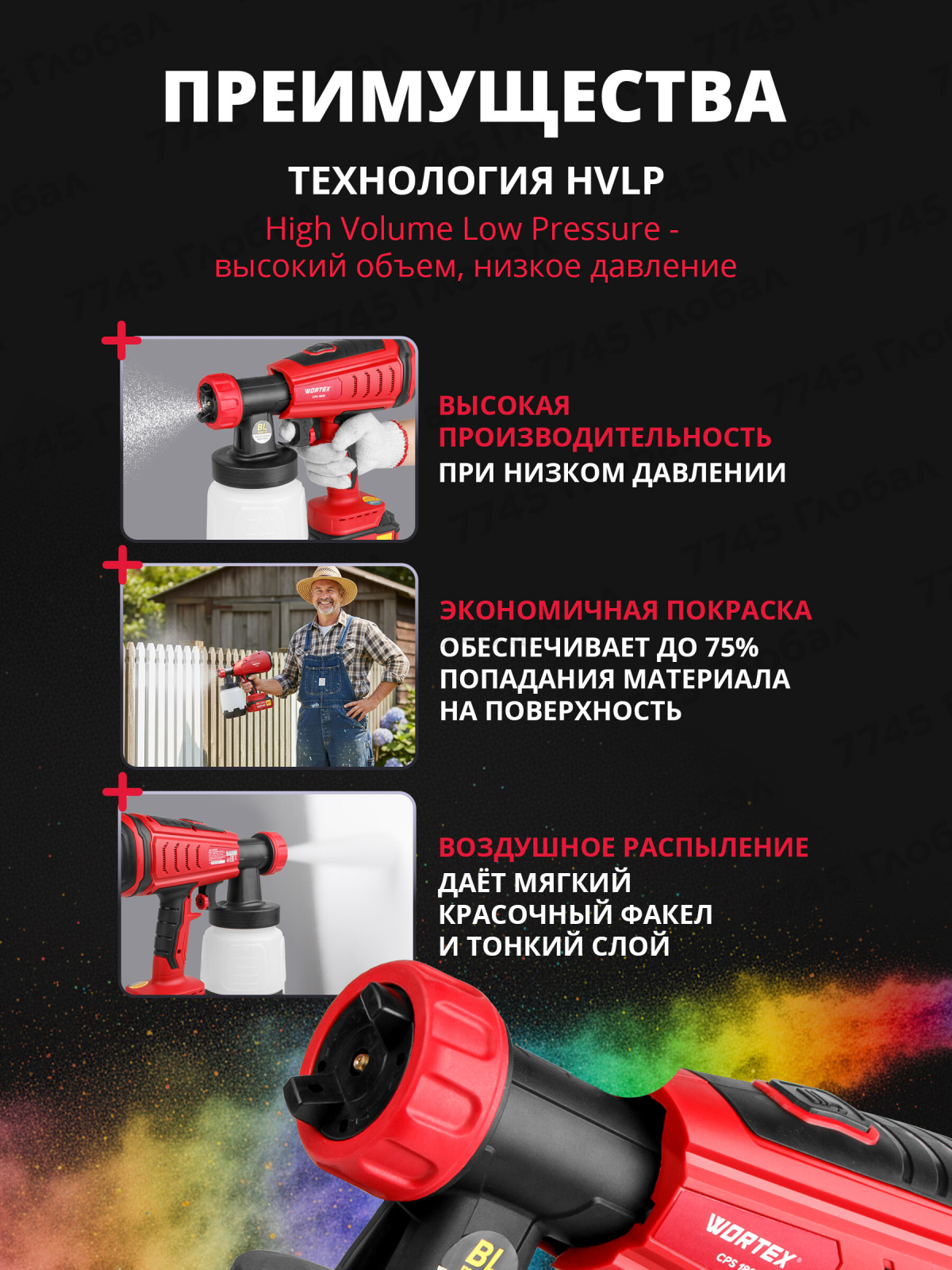 Краскораспылитель аккумуляторный WORTEX CPS 1808 XLT SOLO (0333263) - Фото 2