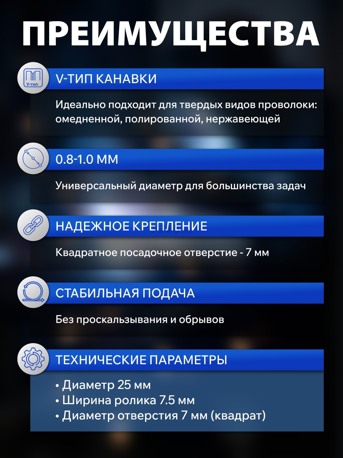 Ролик подающий для проволоки SOLARIS 0,8-1,0 мм V-тип (WA-2431) - Фото 2