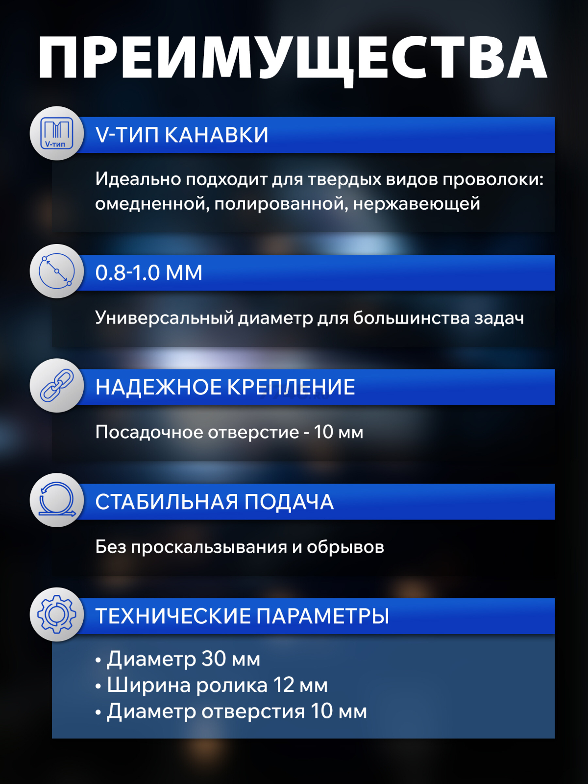 Ролик подающий для проволоки SOLARIS 0,8-1,0 мм V-тип (WA-2434) - Фото 2