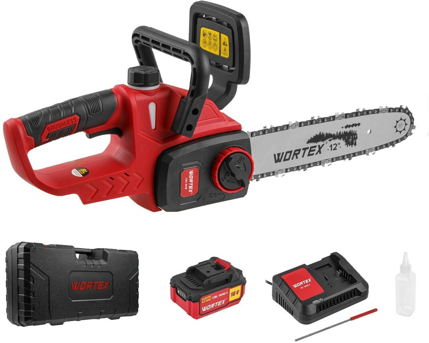 Пила цепная аккумуляторная WORTEX CEC 3018 XLT SET (0333224)
