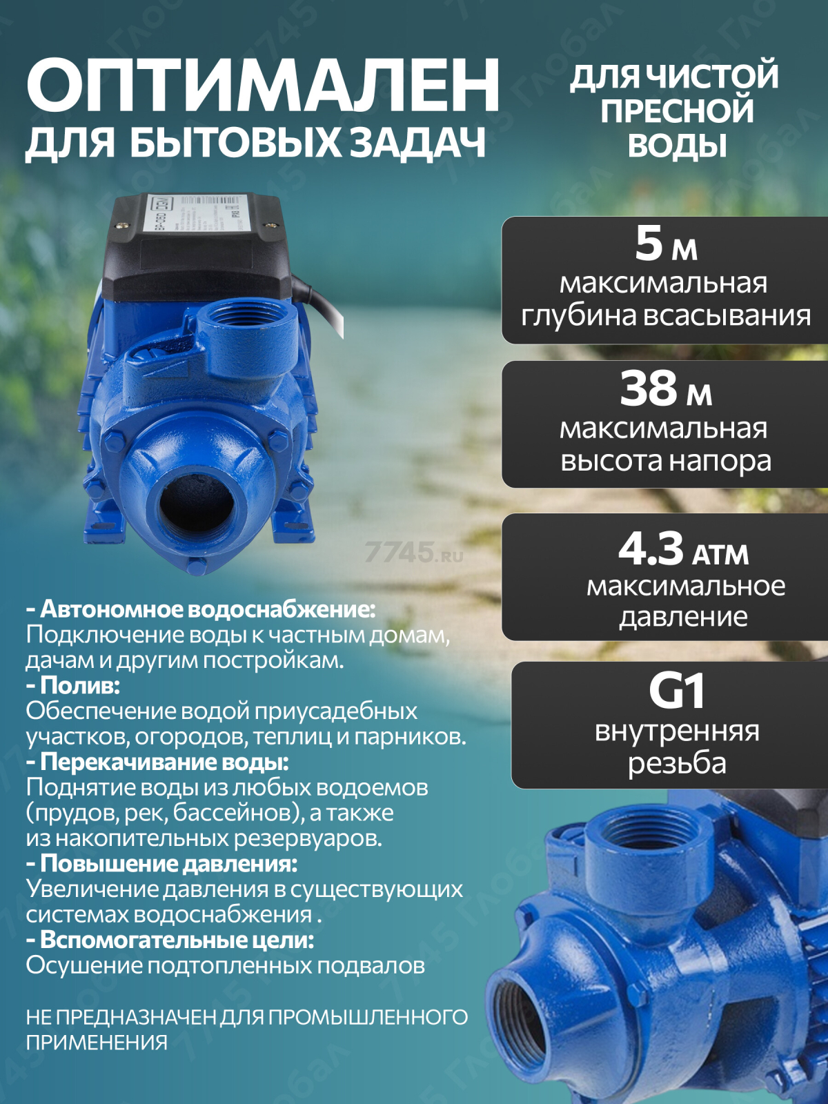 Насос самовсасывающий садовый DGM BP-05D - Фото 2