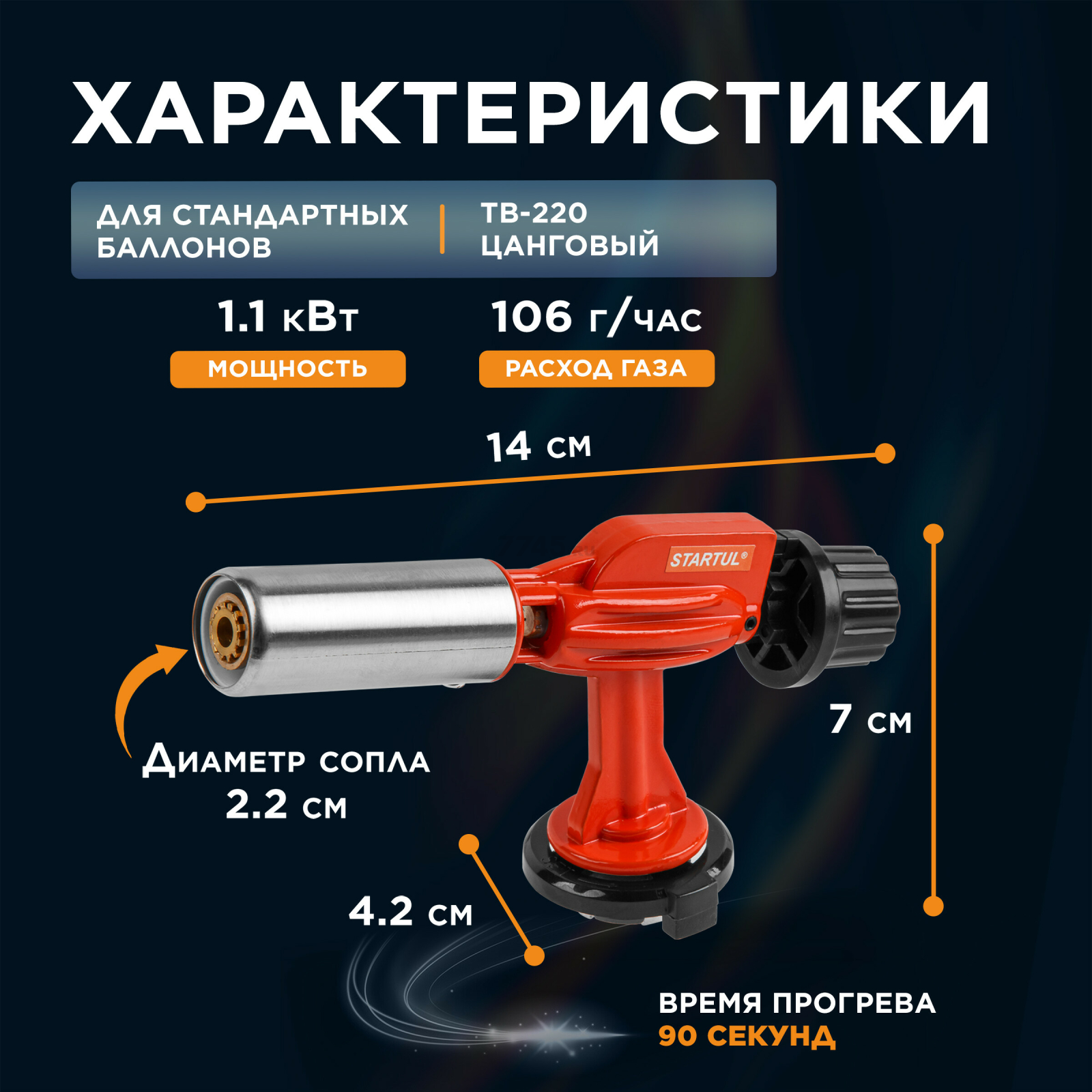 Горелка-насадка газовая STARTUL с пьезоподжигом (ST1560-06) - Фото 3