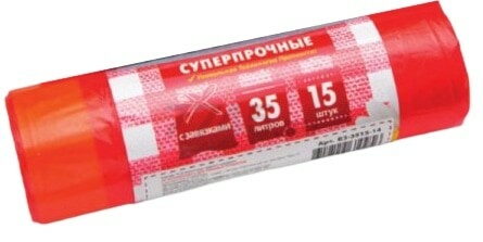 Пакеты для мусора с завязками РОМАШКА Надежные сверхрочные 35 л 15 штук красные (ВЗ0351514)