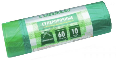 Пакеты для мусора с завязками РОМАШКА Надежные сверхрочные 60 л 10 штук зеленые (ВЗ0601013)