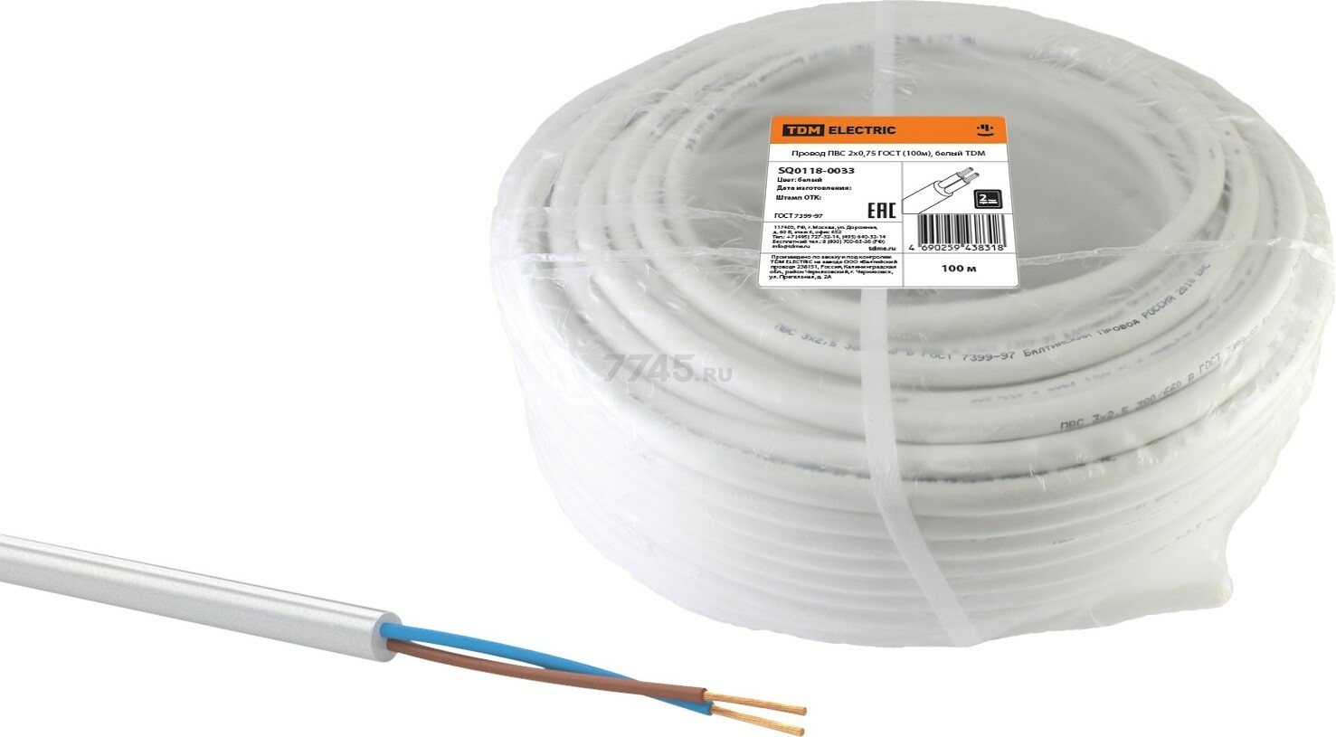 Провод ПВС 2х0,75 TDM 100 м белый (SQ0118-0033)