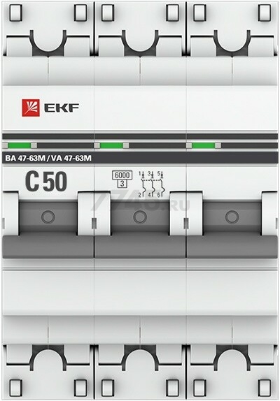 Автоматический выключатель EKF PROxima ВА 47-63M 3P 50А C 6кА (mcb4763m-6-3-50C-pro) - Фото 2