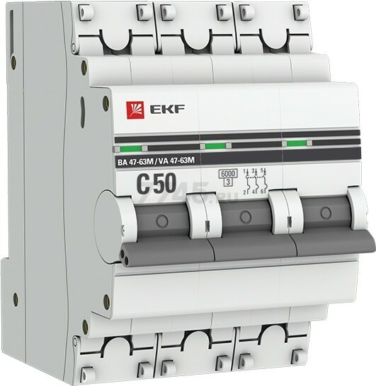 Автоматический выключатель EKF PROxima ВА 47-63M 3P 50А C 6кА (mcb4763m-6-3-50C-pro)