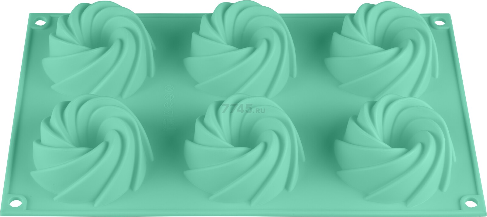 Форма для выпечки силиконовая прямоугольная на 6 кексов 29,2х17,3х3,5 см PERFECTO LINEA бирюзовая (20-105222)