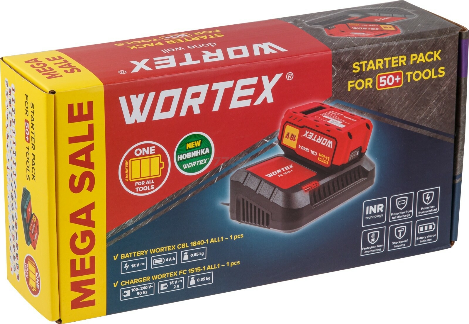 Комплект аккумулятор 18В 4Ач и зарядное устройство WORTEX ALL1 (1329412) - Фото 2