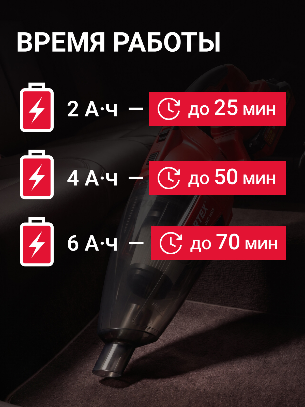 Пылесос автомобильный аккумуляторный WORTEX CVC 1860 ALL1 (1325404) - Фото 2