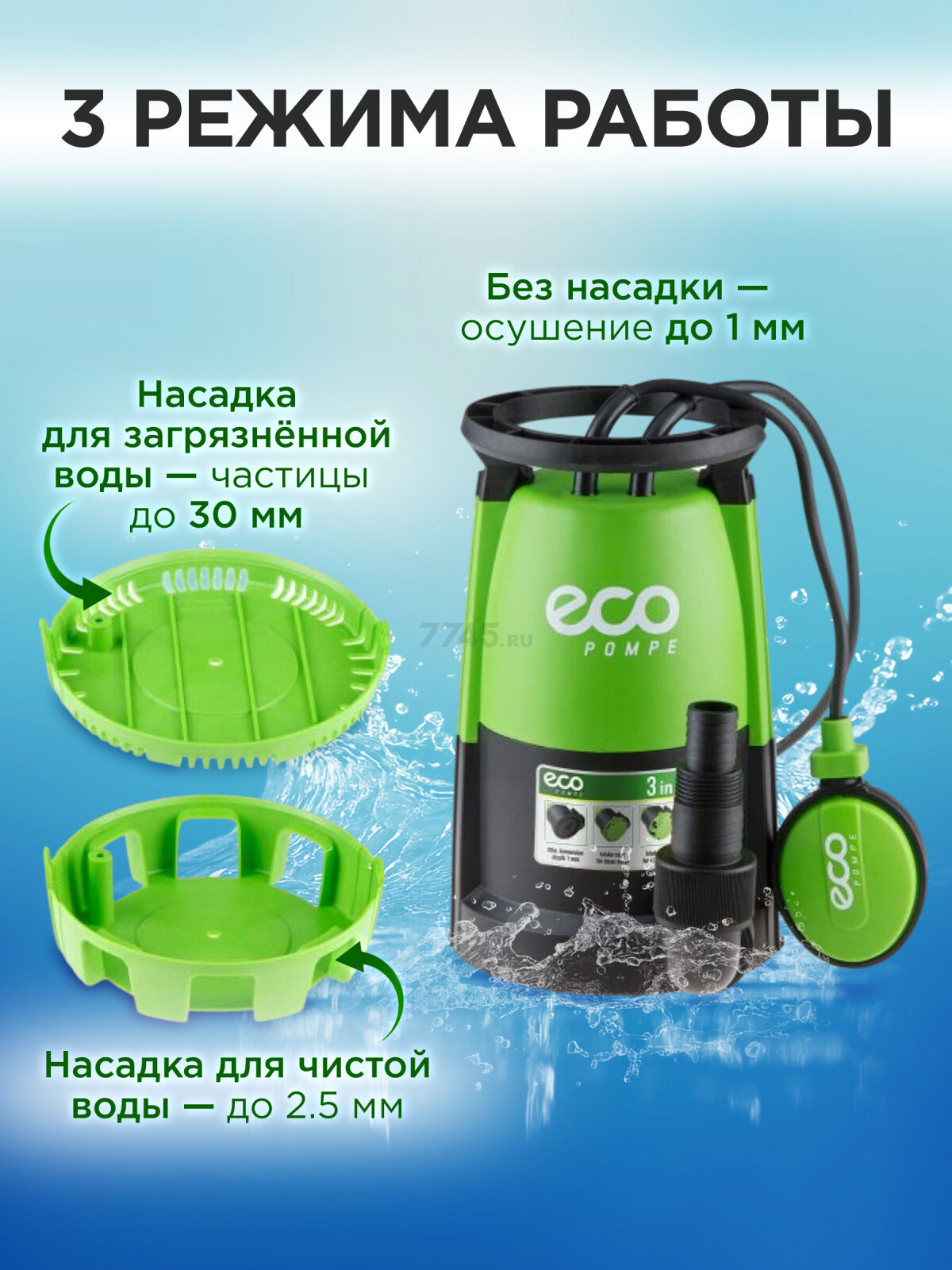 Насос дренажный 3-в-1 ECO DP-916i (EC4210-2) - Фото 3