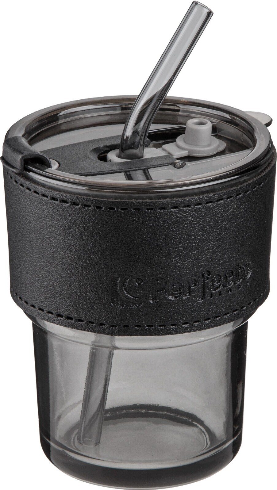 Стакан стеклянный для напитков с трубочкой и капхолдером PERFECTO LINEA Smoke Grey 400 мл (31-400101) - Фото 4