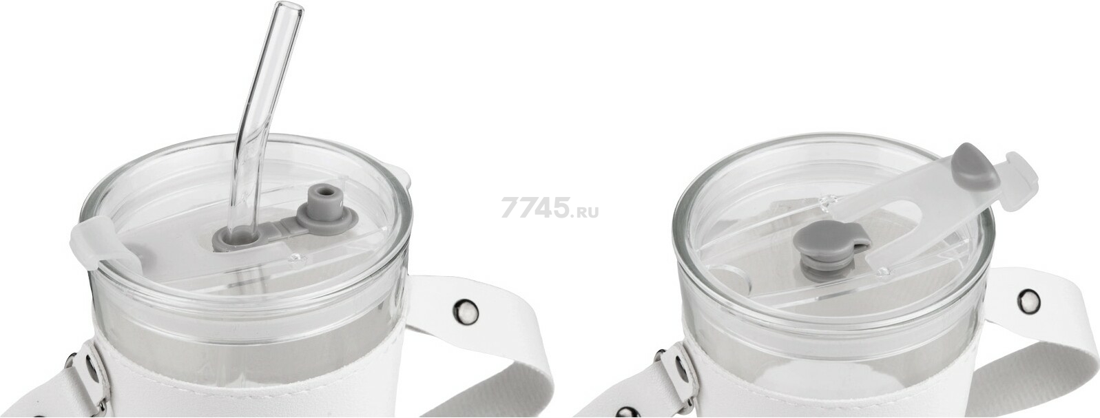 Стакан стеклянный для напитков с трубочкой, капхолдером и ремешком PERFECTO LINEA Clear 450 мл (31-450301) - Фото 2