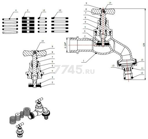 Кран водоразборный 3/4" наружная резьба со штуцером AV ENGINEERING (AVE169034) - Фото 3