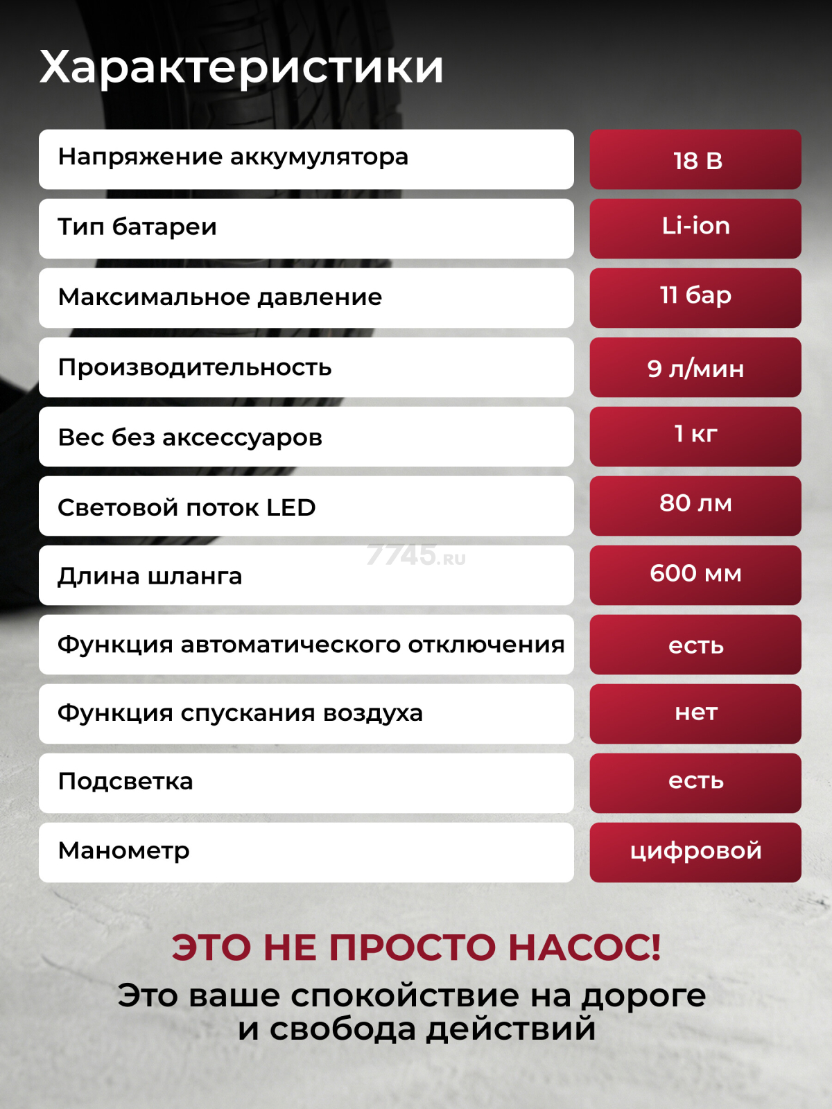 Компрессор автомобильный аккумуляторный WORTEX CTI 1811 ALL1 SOLO (1325445) - Фото 4