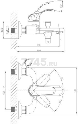 Смеситель для ванны A-FIVE Iris хром (А5-0232) - Фото 2