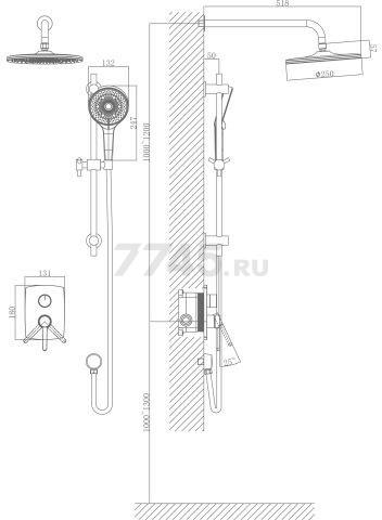 Душевая стойка A-FIVE серия Rose черный + красный (А5-1056) - Фото 3